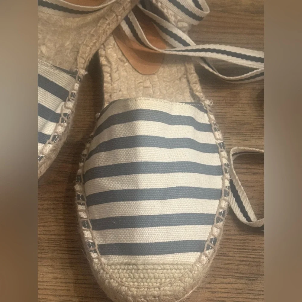 J.Crew D’Orsay Espadrille Women’s Stripe Lace Up Sandal Navy Cream Size 8
